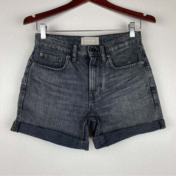 Everlane Washed Cotton Relaxed Rolled Cut off Hem Jean Shorts Black Size 24 - Picture 5 of 11